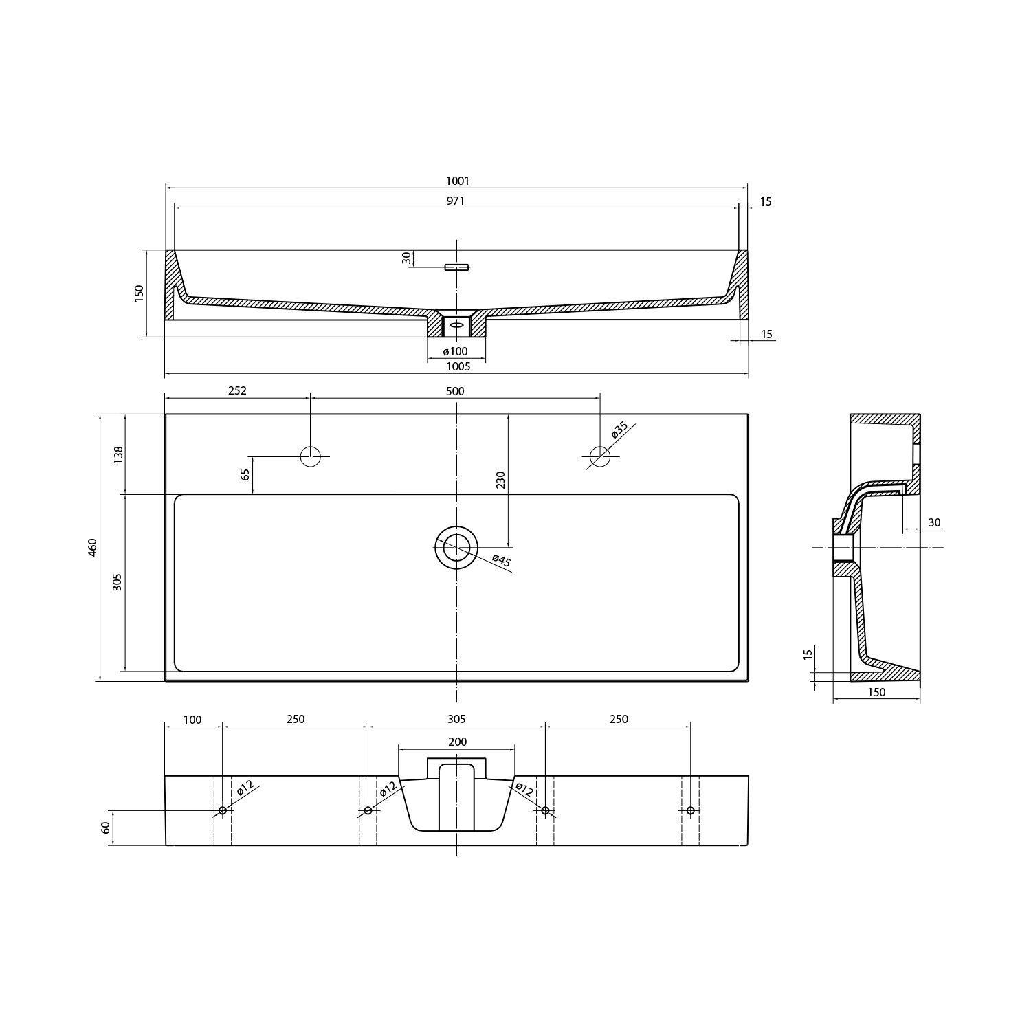 AQUATIC umywalka kompozytowa 100x46 cm 2 otwory na baterie biała AQUATIC umywalka kompozytowa 100x46 cm 2 otwory na baterie biała