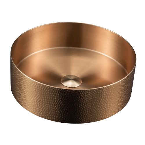 AURUM umywalka nablatowa okrągła 38 cm z korkiem stal nierdzewna kuty metal miedź mat