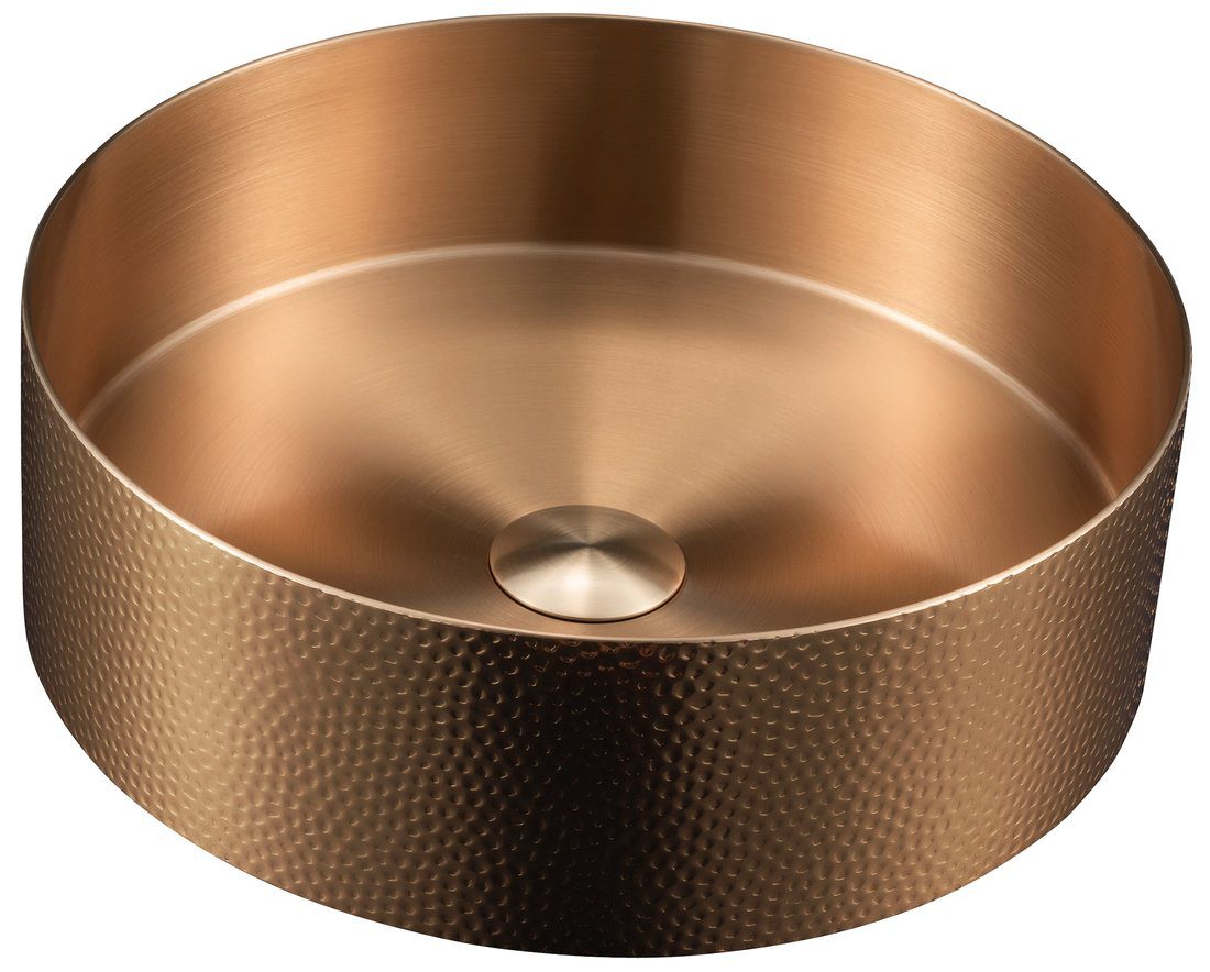 AURUM umywalka nablatowa okrągła 38 cm z korkiem stal nierdzewna kuty metal miedź mat AURUM umywalka nablatowa okrągła 38 cm z korkiem stal nierdzewna kuty metal miedź mat