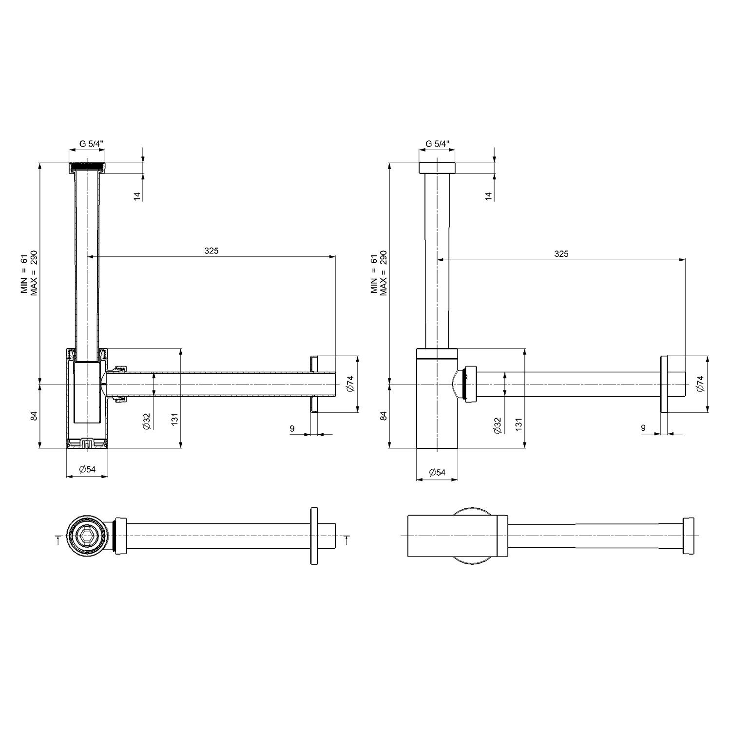 KING Syfon umywalkowy 5/4" odpływ 32mm ABS/czarny mat KING Syfon umywalkowy 5/4" odpływ 32mm ABS/czarny mat