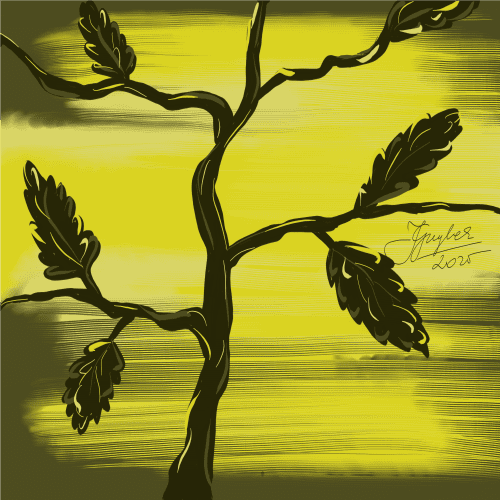 Autorska Grafika do druku Liście kolor żółty format 50x50cm - ilustracja artystyczna