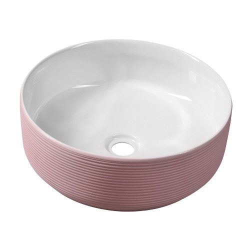 ARDEA ceramiczna umywalka nablatowa okrągła 41cm biało/różowa