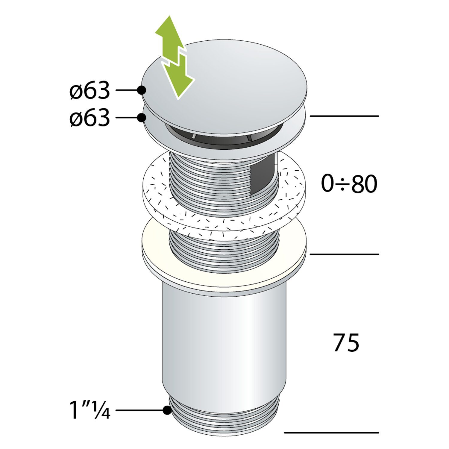 Korek umywalkowy 5/4“ klik-klak duży grzybek max 80mm złoto połysk Korek umywalkowy 5/4“ klik-klak duży grzybek max 80mm złoto połysk