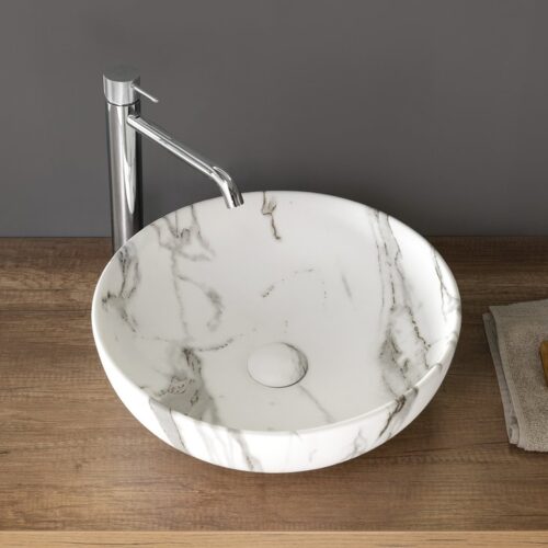 RONDANE umywalka ceramiczna nablatowa średnica 41cm bianco carrara