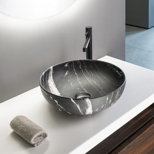 RONDANE umywalka ceramiczna nablatowa średnica 41cm carnico marmur