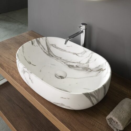 CALEO umywalka ceramiczna nablatowa 60x42cm bianco carrara