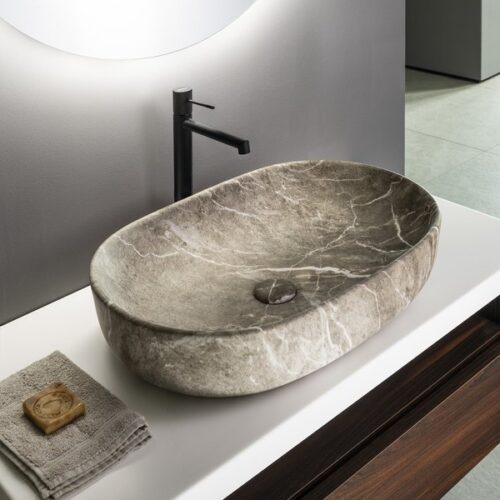 CALEO umywalka ceramiczna nabłatowa 60x42cm breccia marmur