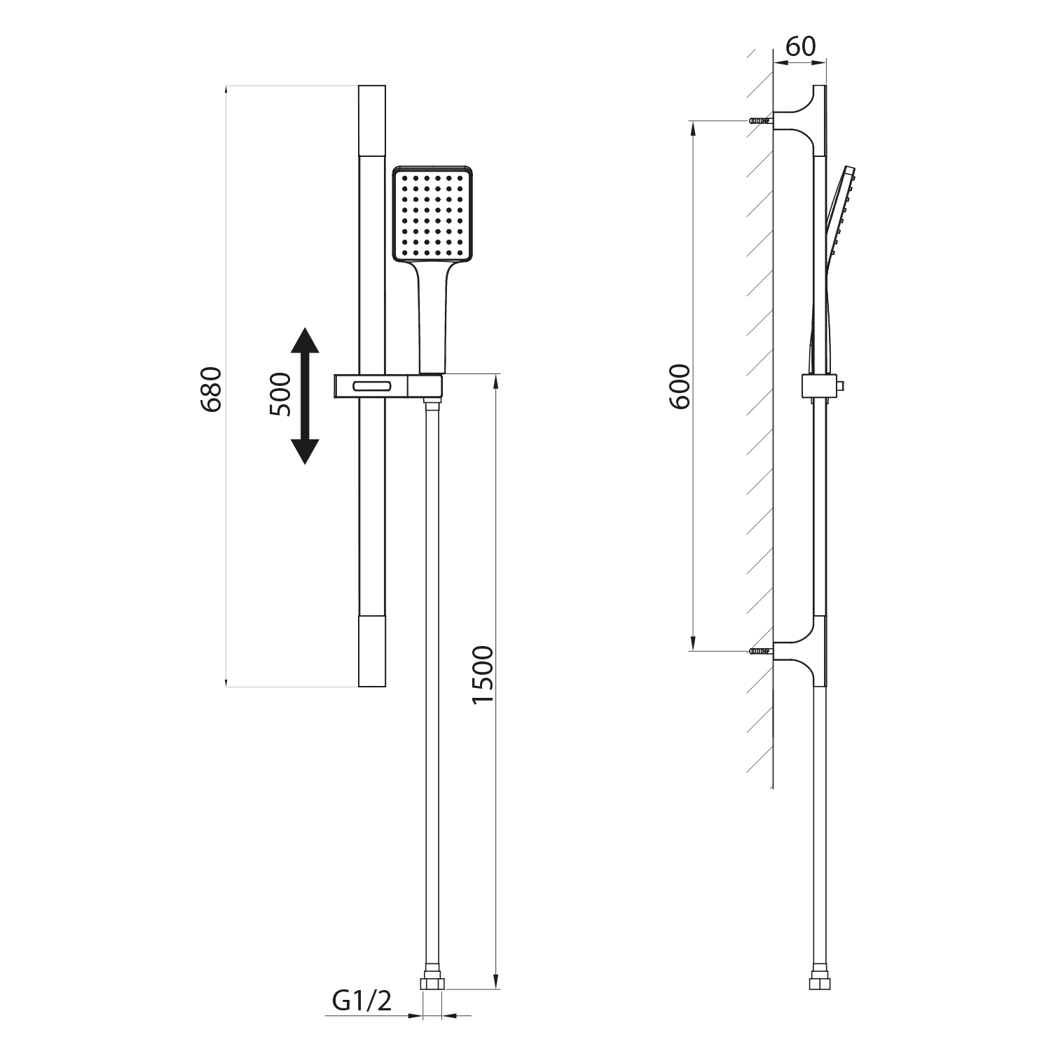 Zestaw prysznicowy przesuwny uchwyt 680mm czarny mat Zestaw prysznicowy przesuwny uchwyt 680mm czarny mat