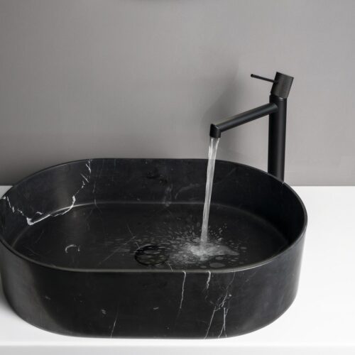 BLOK kamienna umywalka nablatowa 55x37 cm czarny mat Marquin