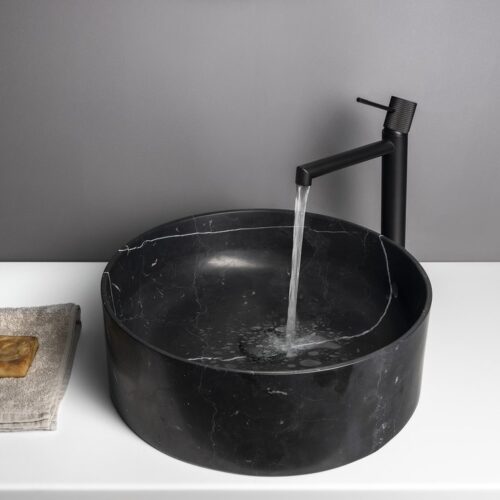 BLOK kamienna umywalka nablatowa średnica 40cm czarny matowy Marquin
