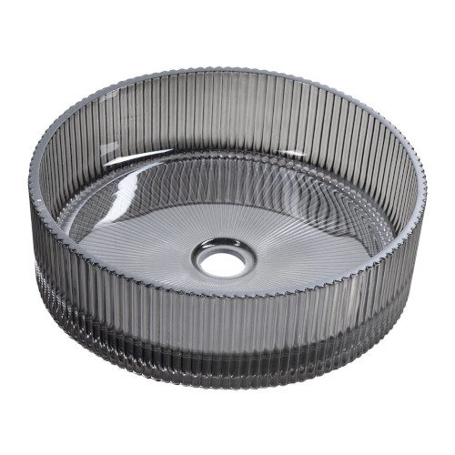 ANHELO grawerowana szklana umywalka nablatowa okrągła 39,5cm czarne szkło