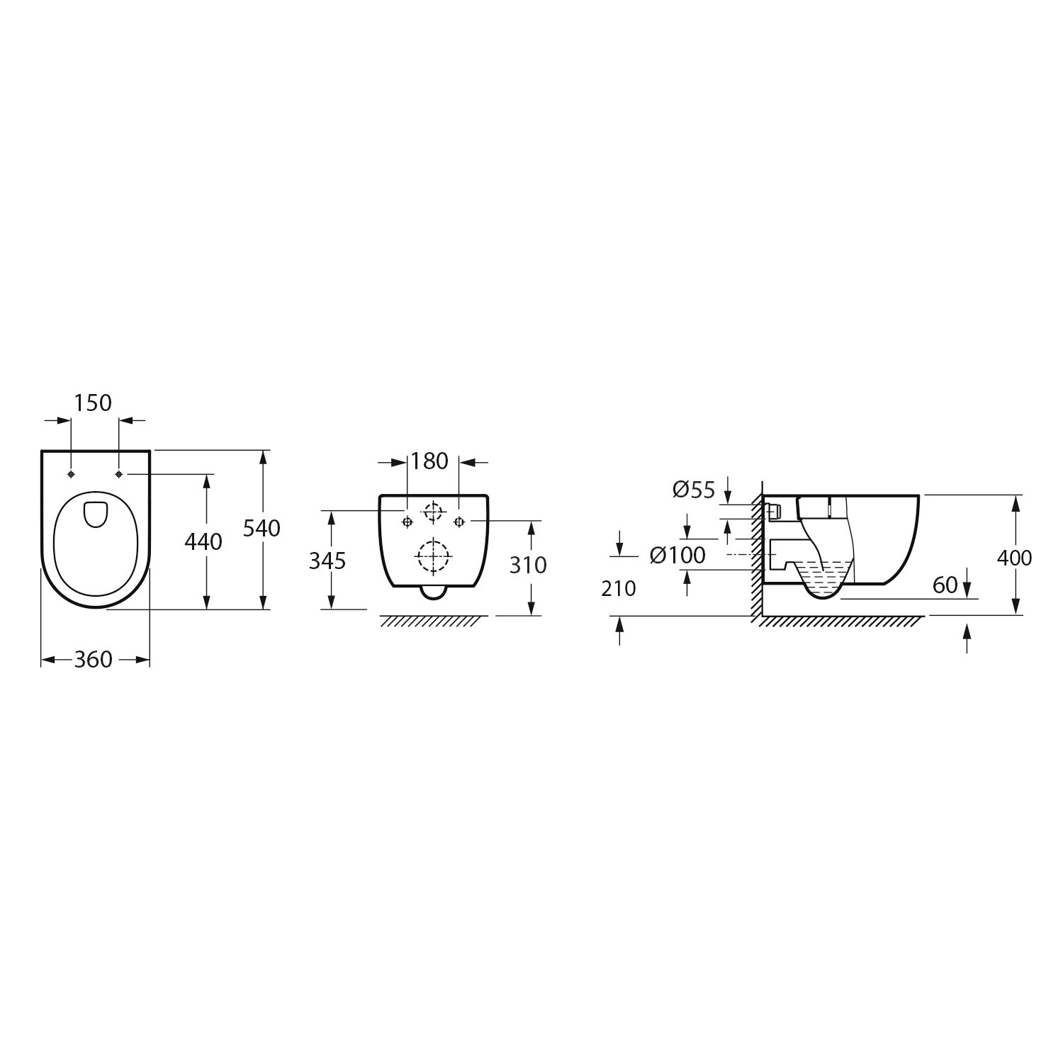 GLANZ WC misa wisząca, Vortex Rimless, 36x52,5cm, biały GLANZ WC misa wisząca, Vortex Rimless, 36x52,5cm, biały