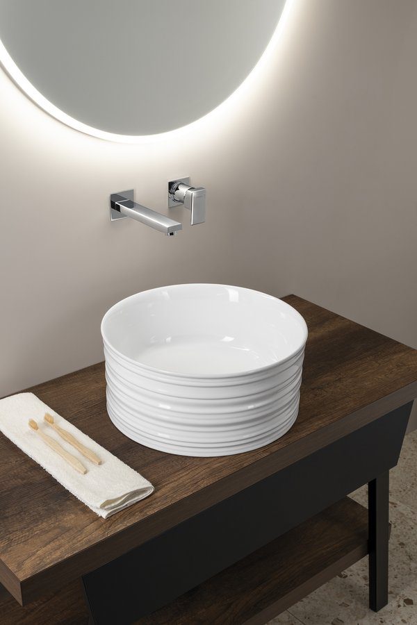 ALETTE ceramiczna umywalka okrągła nablatowa wysoka 41 cm biała ALETTE ceramiczna umywalka okrągła nablatowa wysoka 41 cm biała