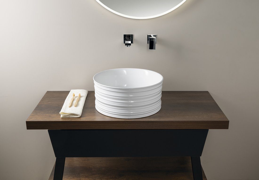 ALETTE ceramiczna umywalka okrągła nablatowa wysoka 41 cm biała ALETTE ceramiczna umywalka okrągła nablatowa wysoka 41 cm biała