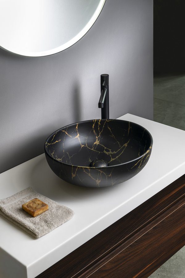 RONDANE umywalka ceramiczna nablatowa średnica 41cm marmur portoro RONDANE umywalka ceramiczna nablatowa średnica 41cm marmur portoro