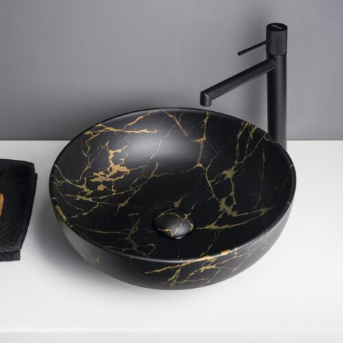 RONDANE umywalka ceramiczna nablatowa średnica 41cm marmur portoro