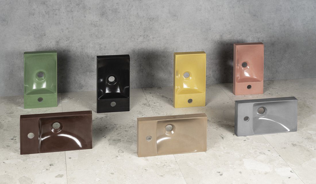 AGOS umywalka betonowa 40x22cm lewa/prawa zielony półpołysk AGOS umywalka betonowa 40x22cm lewa/prawa zielony półpołysk