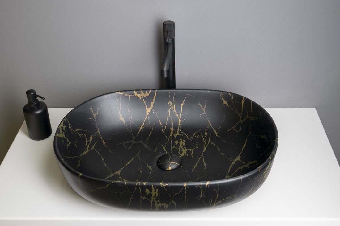 CALEO umywalka ceramiczna nablatowa 60x42cm marmur portoro CALEO umywalka ceramiczna nablatowa 60x42cm marmur portoro