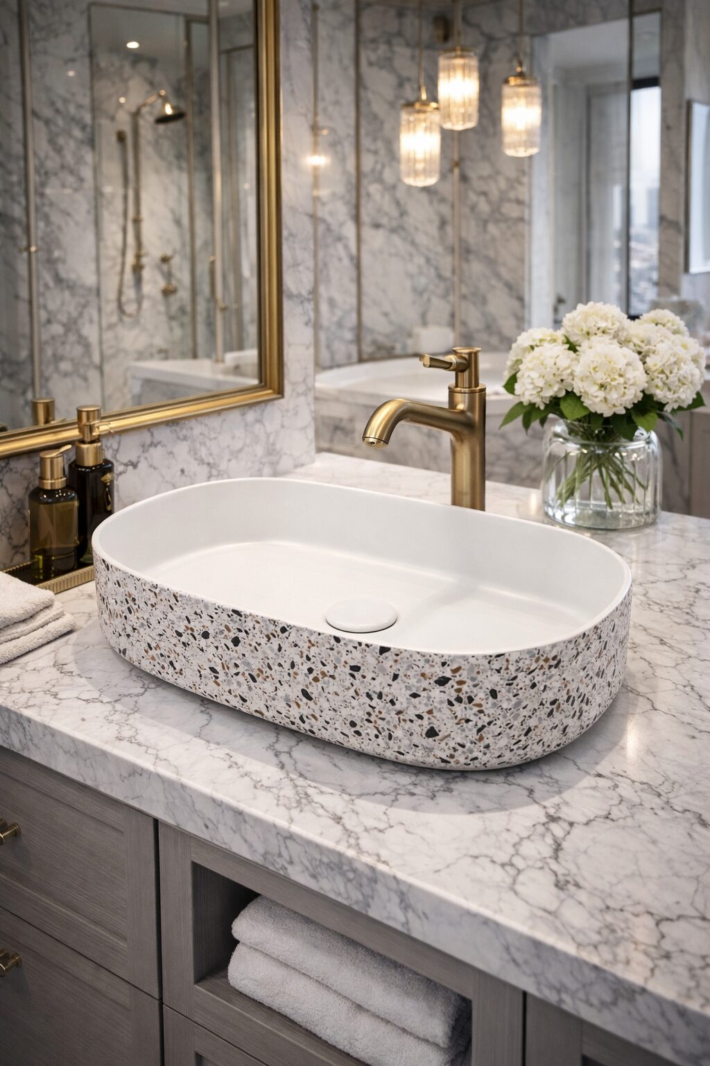 INFINITY OVAL umywalka ceramiczna nablatowa, 55x36cm, terrazzo INFINITY OVAL umywalka ceramiczna nablatowa, 55x36cm, terrazzo