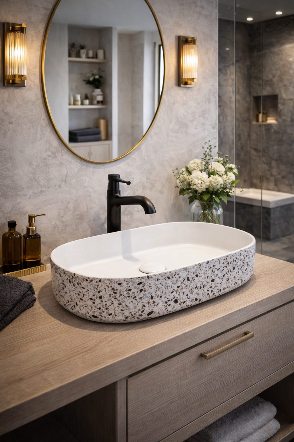 INFINITY OVAL umywalka ceramiczna nablatowa, 55x36cm, terrazzo INFINITY OVAL umywalka ceramiczna nablatowa, 55x36cm, terrazzo