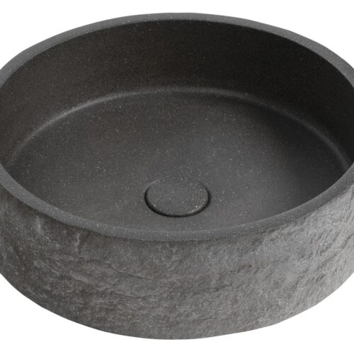 ISPIR betonowa umywalka z odpływem, 40cm, czarny granit