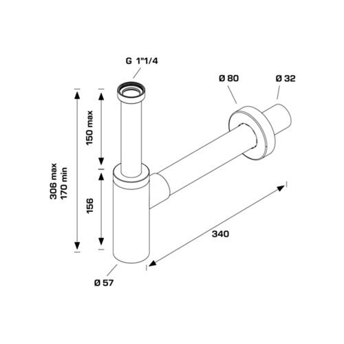 INOXMATER syfon umywalkowy 5/4", odpływ 32mm, stal nierdzewna/chrom