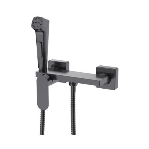 Bateria bidetowa ścienna ze Stop słuchawką bidetową i półką, gun metal